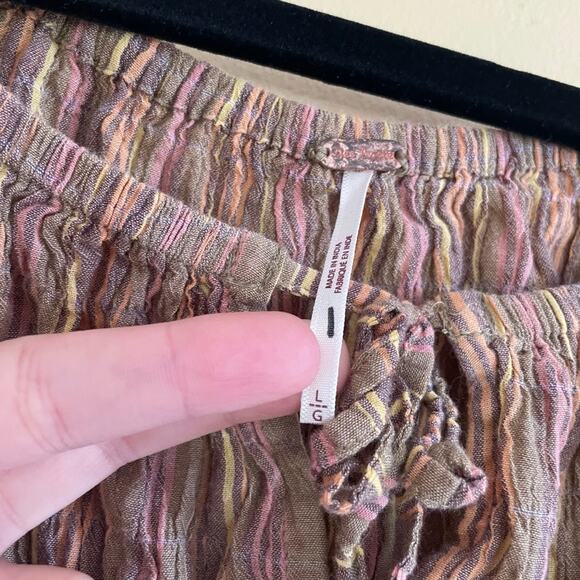 Free People Vivi Smocked Peasant Blouse Natural Stripe Sz L Neutral Boho Stripe - Picture 4 of 9